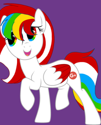 Size: 2289x2826 | Tagged: safe, artist:circuspaparazzi5678, imported from derpibooru, oc, oc only, oc:google plus, pegasus, pony, base used, google plus logo, multicolored hair, rainbow eyes, rainbow hair, repost, solo, without pride flag