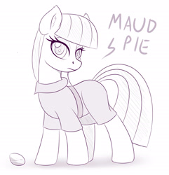 Size: 1400x1450 | Tagged: safe, artist:ziemniax, imported from derpibooru, boulder (pet), maud pie, earth pony, pony, boulder (g4), clothes, cute, dress, female, mare, maudabetes, monochrome, simple background, sketch, solo, white background