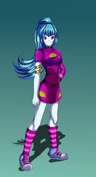 Size: 1280x2378 | Tagged: safe, artist:darthplegias, imported from derpibooru, sonata dusk, equestria girls, equestria girls series, sunset's backstage pass!, spoiler:eqg series (season 2), anime, female, gradient background, hand on hip, minidress, solo, taco dress