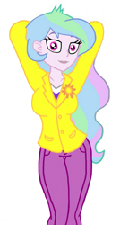 Size: 671x1251 | Tagged: safe, artist:josephurrutia, artist:josephurrutia7, imported from derpibooru, princess celestia, equestria girls, arm behind head, clothes, cutie mark, female, principal celestia, solo