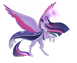 Size: 1280x1048 | Tagged: safe, artist:t3ssrina, imported from derpibooru, twilight sparkle, alicorn, pony, cape, clothes, colored wings, female, glowing horn, hoof shoes, horn, jewelry, leonine tail, mare, peytral, rearing, regalia, simple background, solo, spread wings, transparent background, twilight sparkle (alicorn), ultimate twilight, wings