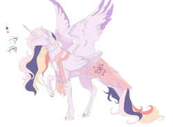 Size: 3592x2630 | Tagged: safe, artist:t3ssrina, imported from derpibooru, princess cadance, twilight sparkle, alicorn, pony, seraph, seraphicorn, colored sketch, fusion, jewelry, multiple eyes, multiple wings, wings