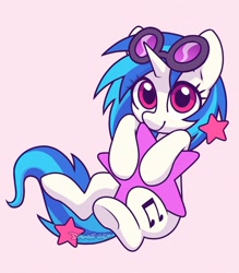 Size: 1000x1142 | Tagged: safe, artist:dawnfire, imported from derpibooru, dj pon-3, vinyl scratch, pony, unicorn, cute, female, looking at you, mare, pink background, simple background, solo, stars, vinylbetes