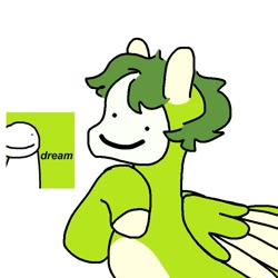 Size: 768x768 | Tagged: dead source, safe, artist:bunnyhoneymatsu, imported from derpibooru, pegasus, pony, dream (youtuber), male, mask, mcyt, minecraft, ponified, rule 85, smiling, solo, wings, youtuber