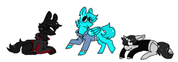 Size: 1633x577 | Tagged: safe, artist:slimesza, imported from derpibooru, earth pony, pegasus, pony, unicorn, a6d, badboyhalo, clothes, headband, hoodie, mcyt, minecraft, ponified, simple background, skeppy, the trio, trio, white background, youtuber