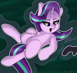 Size: 1067x1001 | Tagged: safe, artist:llametsul, imported from derpibooru, starlight glimmer, pony, unicorn, atg 2020, chest fluff, controller, cute, female, floating, horn, levitation, magic, magic aura, mare, newbie artist training grounds, open mouth, self-levitation, shoulder fluff, smiling, telekinesis