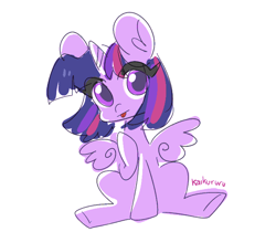 Size: 680x572 | Tagged: safe, artist:kaikururu, imported from derpibooru, twilight sparkle, alicorn, pony, :p, chibi, cute, digital art, female, horn, looking at you, mare, simple background, sitting, solo, tongue out, twiabetes, twilight sparkle (alicorn), white background, wings