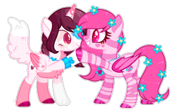 Size: 1540x984 | Tagged: safe, artist:pancakeartyt, imported from derpibooru, oc, oc only, oc:fleur flower, oc:lily wolf, alicorn, bat pony, pony, augmented tail, base used, female, mare, simple background, transparent background