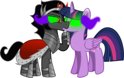 Size: 1093x696 | Tagged: safe, artist:crystalmagic6, imported from derpibooru, king sombra, twilight sparkle, alicorn, pony, unicorn, corrupted, corrupted twilight sparkle, corruption of magic, dark magic, duo, evil, female, glowing eyes, kissing, magic, male, mind control, possessed, possession, queen twilight, shipping, simple background, sombra eyes, sombrafied, straight, transparent background, twibra, twilight sparkle (alicorn), vector