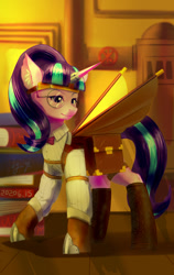 Size: 648x1024 | Tagged: safe, artist:ninebuttom, imported from derpibooru, starlight glimmer, pony, unicorn, artificial wings, augmented, bag, clothes, female, mechanical wing, monocle, s5 starlight, saddle bag, solo, steampunk, wings