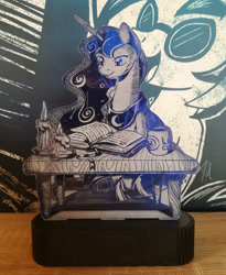 Size: 2768x3379 | Tagged: safe, artist:themisto97, imported from derpibooru, princess luna, alicorn, pony, acrylic plastic, book, candle, charity auction, craft, engraving, female, lasercut, lunafest, mare, photo, reading, sitting, solo