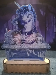 Size: 2976x3968 | Tagged: safe, artist:themisto97, imported from derpibooru, princess luna, alicorn, pony, acrylic plastic, book, candle, charity auction, craft, engraving, female, lasercut, lunafest, mare, photo, reading, sitting, solo