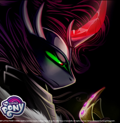 Size: 780x800 | Tagged: safe, artist:underpable, edit, imported from derpibooru, king sombra, pony, unicorn, bust, curved horn, gameloft, horn, jewelry, male, my little pony game, regalia, solo, stallion, tiara