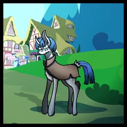 Size: 768x768 | Tagged: safe, alternate version, artist:shadow heart, imported from derpibooru, stygian, pony, unicorn, building, cloak, clothes, freckles, male, outdoors, solo, stallion