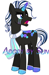 Size: 2600x4000 | Tagged: safe, artist:lazuli, artist:mint-light, imported from derpibooru, oc, oc only, pony, unicorn, clothes, hoof polish, horn, looking back, makeup, male, open mouth, running makeup, scarf, simple background, solo, stallion, unicorn oc, watermark, white background