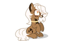 Size: 3400x2300 | Tagged: safe, artist:lazuli, artist:mint-light, imported from derpibooru, oc, oc only, earth pony, pony, choker, earth pony oc, open mouth, simple background, sitting, sittinh, smiling, transparent background, unshorn fetlocks, wide eyes