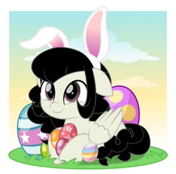 Size: 600x593 | Tagged: safe, artist:jhayarr23, imported from derpibooru, part of a set, oc, oc only, oc:marie, pegasus, pony, bunny ears, commission, cute, easter egg, solo, wings, ych result