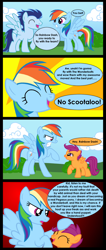 Size: 800x1881 | Tagged: safe, artist:veggie55, edit, editor:scootabuser, imported from derpibooru, rainbow dash, scootaloo, pegasus, pony, comic, cropped, eyes closed, female, filly, implied hoofing, implied scootabuse, male, mare, op is a duck, stallion, threat, vulgar