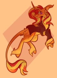 Size: 1001x1374 | Tagged: safe, artist:rockin_candies, imported from derpibooru, sunset shimmer, pony, unicorn, alternate design, clothes, female, jacket, leonine tail, solo, unshorn fetlocks