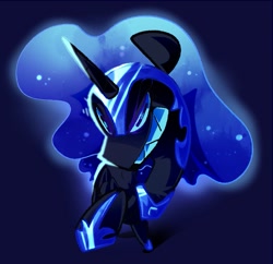 Size: 959x930 | Tagged: safe, artist:nekosnicker, artist:sourspot, imported from derpibooru, nightmare moon, alicorn, pony, blue background, bust, collaboration, female, jewelry, regalia, simple background, solo