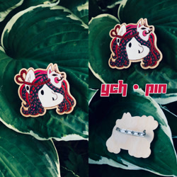 Size: 800x800 | Tagged: safe, artist:tosh03x, imported from derpibooru, oc, earth pony, original species, pony, auction, auction open, badge, bust, commission, craft, cute, fangs, grass, green, green background, leaves, pin, portrait, red, simple background, wood, your character here