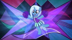 Size: 5120x2880 | Tagged: safe, artist:cyanlightning, artist:laszlvfx, edit, imported from derpibooru, trixie, pony, unicorn, cheerleader outfit, clothes, cute, diatrixes, female, solo, wallpaper, wallpaper edit