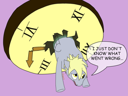 Size: 1925x1437 | Tagged: safe, artist:dzamie, imported from derpibooru, derpy hooves, pegasus, pony, clock, colored, female, i just don't know what went wrong, mare, newbie artist training grounds, oops my bad, simple background, solo