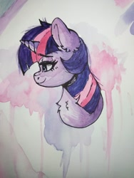 Size: 1536x2048 | Tagged: safe, artist:h0rsefeathers, imported from derpibooru, twilight sparkle, pony, unicorn, bust, irl, photo, solo, traditional art, watercolor painting