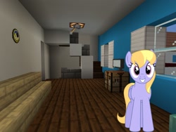 Size: 2048x1536 | Tagged: safe, artist:bluemeganium, artist:topsangtheman, imported from derpibooru, cloud kicker, pegasus, pony, female, house, living room, looking at you, minecraft, photoshopped into minecraft, solo