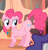 Size: 393x413 | Tagged: safe, imported from derpibooru, screencap, pinkie pie, rarity, earth pony, pony, unicorn, bridle gossip, season 1, balloonbutt, butt, cropped, female, hairity, large tongue, plot, solo focus, spitty pie, tongue out