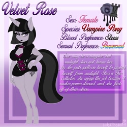 Size: 1280x1280 | Tagged: safe, artist:ladylitasparkle, artist:ladylullabystar, imported from derpibooru, oc, oc only, oc:velvet rose, anthro, unguligrade anthro, unicorn, breasts, cleavage, clothes, female, reference sheet, solo