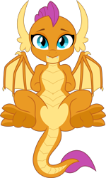 Size: 6400x10665 | Tagged: safe, alternate version, artist:dailevy, artist:parclytaxel, imported from derpibooru, part of a set, smolder, dragon, .svg available, absurd resolution, cute, dragoness, featureless crotch, female, looking at you, on back, paws, secret horse files, sfw version, simple background, smiling, smolderbetes, solo, spread wings, transparent background, underpaw, vector, wings
