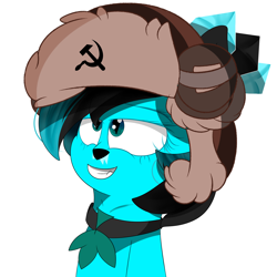 Size: 1800x1800 | Tagged: safe, artist:diamondgreenanimat0, imported from derpibooru, oc, wolf, food, hair over one eye, happy, hat, ice, ice cream, jewelry, necklace, simple background, soviet, white background