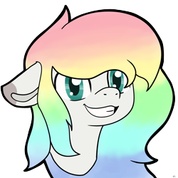 Size: 2160x2160 | Tagged: safe, artist:dark shadow, imported from derpibooru, oc, oc only, earth pony, pony, bust, cute, floppy ears, grin, multicolored hair, rainbow, rainbow hair, smiling, solo