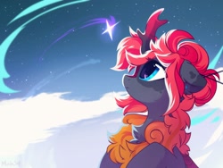 Size: 2000x1500 | Tagged: safe, artist:mirtash, imported from derpibooru, oc, oc only, kirin, bust, chest fluff, floppy ears, kirin oc, looking at something, looking up, profile, shooting star, sky, solo, stars