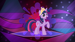 Size: 3840x2160 | Tagged: safe, artist:alandssparkle, artist:firesidearmy46231, artist:laszlvfx, edit, imported from derpibooru, twilight sparkle, alicorn, pony, crown, female, folded wings, jewelry, mare, open mouth, raised hoof, regalia, solo, twilight sparkle (alicorn), wallpaper, wallpaper edit, wings