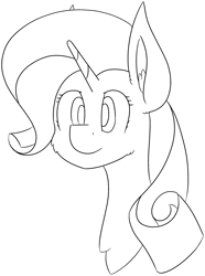 Size: 2005x2688 | Tagged: safe, artist:skylarpalette, imported from derpibooru, rarity, pony, unicorn, big ears, bust, cheek fluff, curly hair, ear fluff, fluffy, horn, looking forward, simple background, sketch, smiling, solo, transparent background