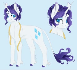 Size: 1914x1745 | Tagged: safe, artist:nyota71, imported from derpibooru, rarity, pony, unicorn, alternate design, alternate hairstyle, colored hooves, colored pupils, ear fluff, eyeshadow, female, hair bun, leonine tail, makeup, mare, measuring tape, pencil, redesign, simple background, smiling, solo