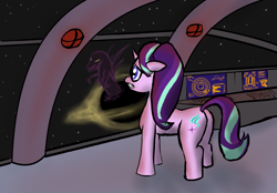 Size: 1280x892 | Tagged: safe, artist:frostclaw, imported from derpibooru, starlight glimmer, pony, unicorn, atg 2020, black hole, butt, female, mare, monster, newbie artist training grounds, plot, space