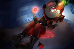 Size: 2400x1600 | Tagged: safe, artist:dannykay4561, imported from derpibooru, oc, oc:ada, anthro, unicorn, book, d'lirium, dark, female, orb, pentagram