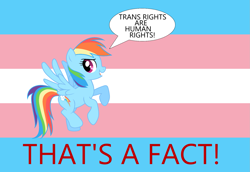 Size: 1675x1152 | Tagged: safe, imported from derpibooru, rainbow dash, pegasus, pony, cute, dialogue, facts, female, lgbtq, mare, mouthpiece, politics, pride, pride flag, trans rights, transgender, transgender pride flag