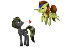 Size: 6000x4000 | Tagged: safe, artist:tomat-in-cup, imported from derpibooru, oc, oc only, pegasus, pony, duo, eyes closed, heart, looking up, pegasus oc, simple background, smiling, transparent background, wings