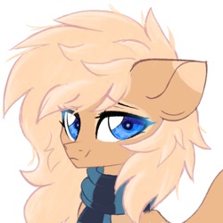 Size: 1200x1200 | Tagged: dead source, safe, artist:hydrargyrum, imported from derpibooru, oc, oc only, oc:mirta whoowlms, pegasus, pony, clothes, floppy ears, lidded eyes, looking at you, scarf, smiling, solo