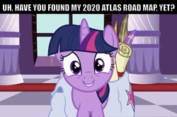 Size: 1483x985 | Tagged: safe, artist:titus16s, edit, edited screencap, imported from derpibooru, screencap, twilight sparkle, alicorn, pony, unicorn, the crystal empire, bag, caption, cute, female, image macro, looking at you, map, mare, meme, saddle bag, solo, talking to viewer, text, twiabetes, unicorn twilight