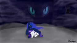 Size: 1360x768 | Tagged: safe, artist:midnightsonare, imported from derpibooru, princess luna, rarity, alicorn, unicorn, spoiler:comic08, nightmare rarity (arc)