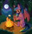 Size: 4000x4300 | Tagged: safe, artist:umgeee, imported from derpibooru, oc, oc only, oc:stormy night, bat pony, pony, bat pony oc, bat wings, campfire, food, forest, happy, marshmallow, moon, night, night sky, sitting, sky, solo, wings