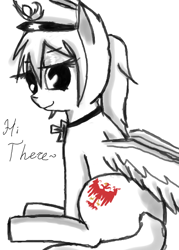 Size: 500x700 | Tagged: safe, artist:askponybrandenburg, imported from derpibooru, pegasus, pony, brandenburg, female, hat, hetalia, jewelry, mare, necklace, partial color, ponified, solo