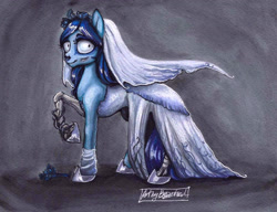 Size: 1546x1189 | Tagged: safe, artist:bazted, imported from derpibooru, earth pony, pony, clothes, corpse bride, creepy, dress, emily, female, mare, ponified, solo, the corpse bride