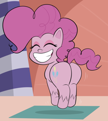 Size: 960x1080 | Tagged: safe, artist:scobionicle99, imported from derpibooru, pinkie pie, earth pony, pony, my little pony: pony life, balloonbutt, butt, eyes closed, female, g4.5, jumping, mare, plot, smiling, solo