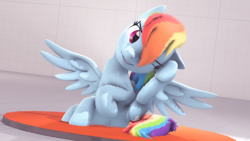 Size: 1920x1080 | Tagged: safe, artist:rainbowdashsnipers, imported from derpibooru, rainbow dash, pony, 3d, behaving like a cat, behaving like a dog, ear scratch, female, fluffy, itch, scratching, solo, source filmmaker